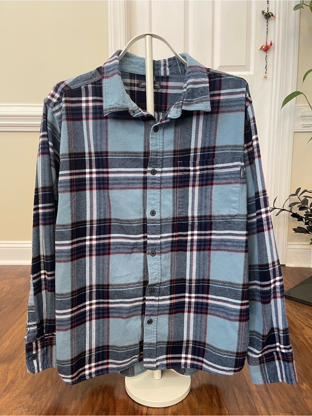 Eddie Bauer Blue Plaid Flannel Shirt Relaxed Fit Cotton Size XXL